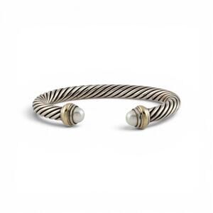 David Yurman Sterling Silver Cultured Pearl Cable Cuff Bracelet